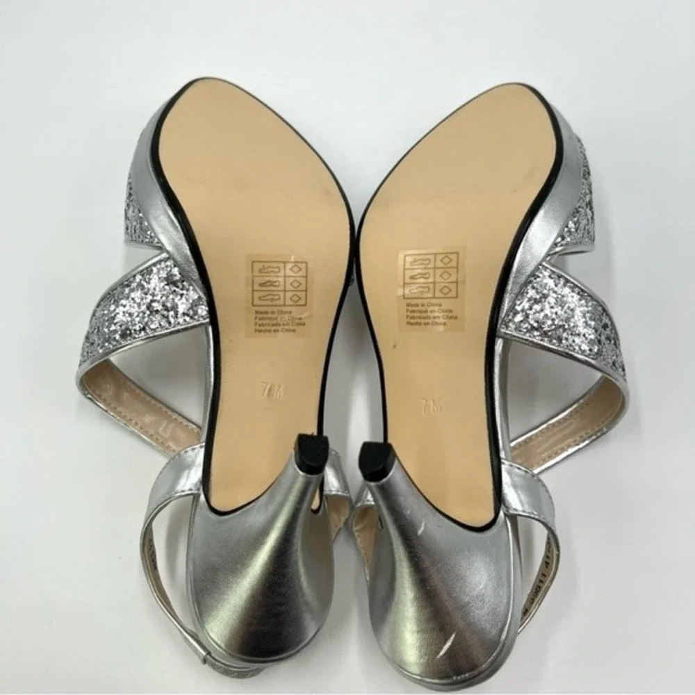 Touch Ups Womens Size 7 Silver Glitter Platform‎ Open Toe Dress Sandals Heels